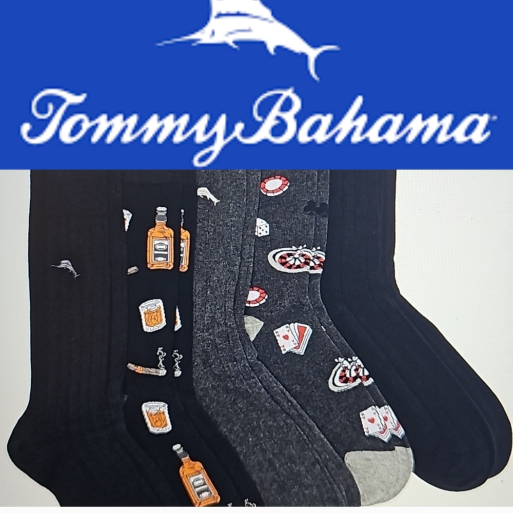 Tommy Bahama Men's Black and Gray Novelty Socks